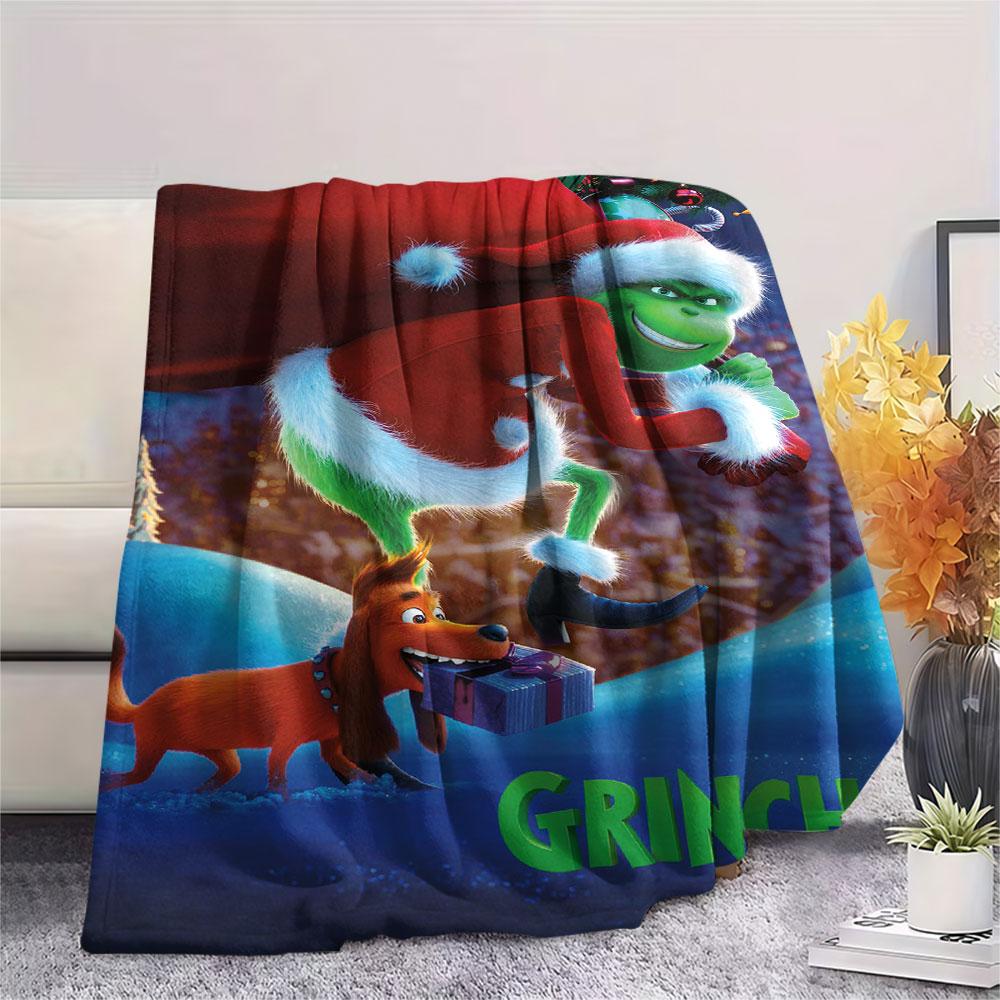 Christmas Grinch Cartoon Printing Flannel Blanket Bedroom Sofa Camping Warm Blanket Gifts for Family and friends-MJ020
