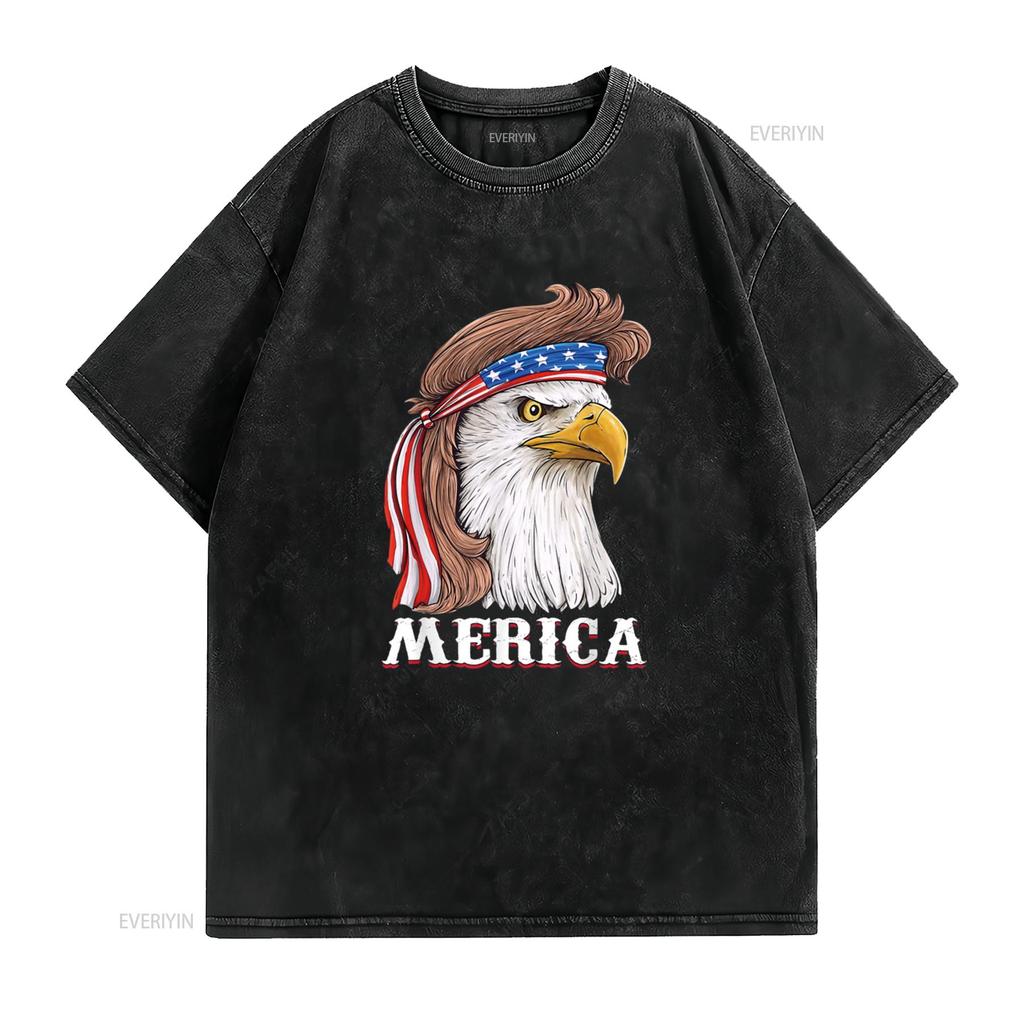 Eagle Mullet 4th Of July USA American Flag Merica T Shirt vintage Washed Unisex Top For Everyday Wear streetwear Slightly