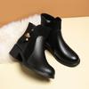 Versatile Thick Heel Soft Leather Cotton Shoes Women's Mother Shoes Autumn and Winter Leather Shoes Velvet Warm Short Boots