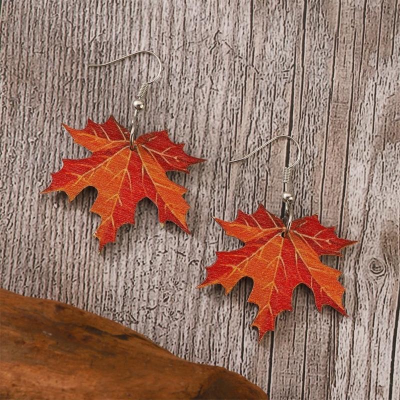 Autumn Maple Leaf Dangle Earrings Orange Earrings Novelty Plant Jewelry for Women and Girls Nature Series Present
