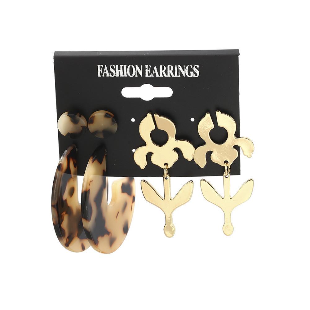 Leopard Trendy Print Acetate Stud Earrings With Bold Alloy Star Design Summer 2021