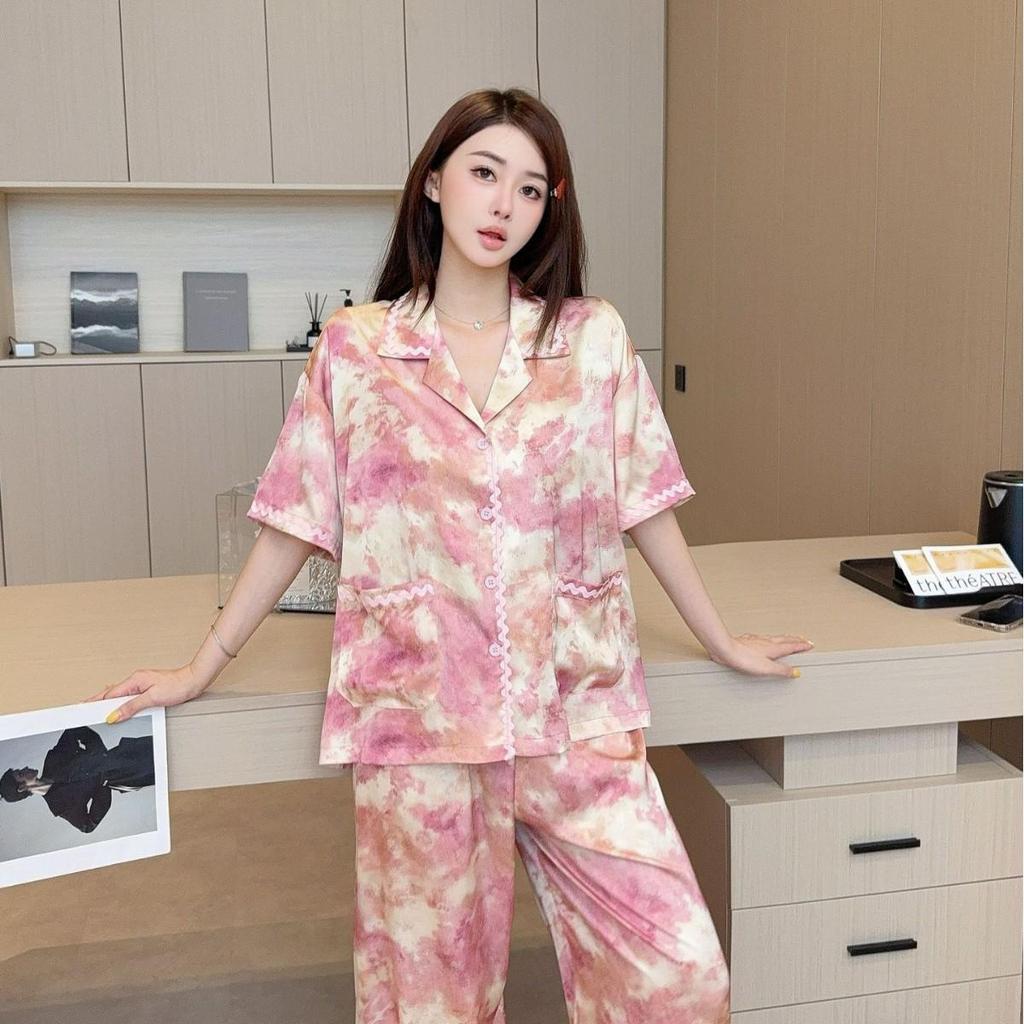 2025 Summer Ice Silk Pajama Set: Fresh Short Sleeve & Loose Pants