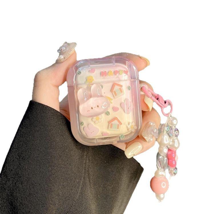 ins girl heart pink rabbit for AirPods Pro protective case apple 1 generation 1 wireless earphone case silicone