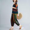 Summer Suit Women's Fashion Loose Striped Short-sleeved Nine-point Pants Casual Two-piece Suit