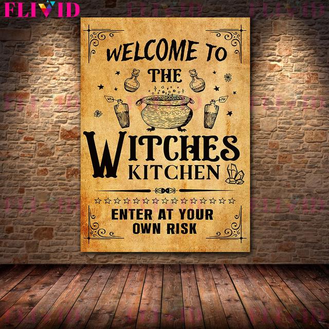 Witch Room Decoration Kitchen Witch Retro Poster Moon Art Poster and Printing Interesting Witch Kitchen
