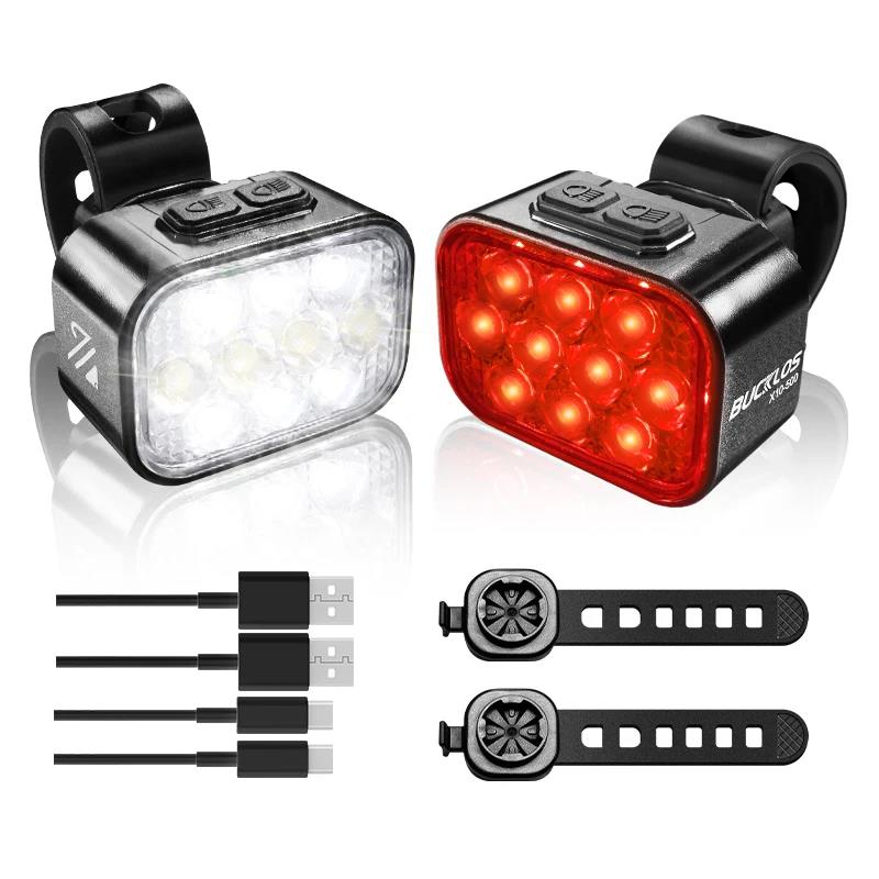 BUCKOLS Bicycle Lights Set Ultralight Front and Rear Bike Light COB LED Bicycle Warning Light Rechargeable MTB Rear Lights 7