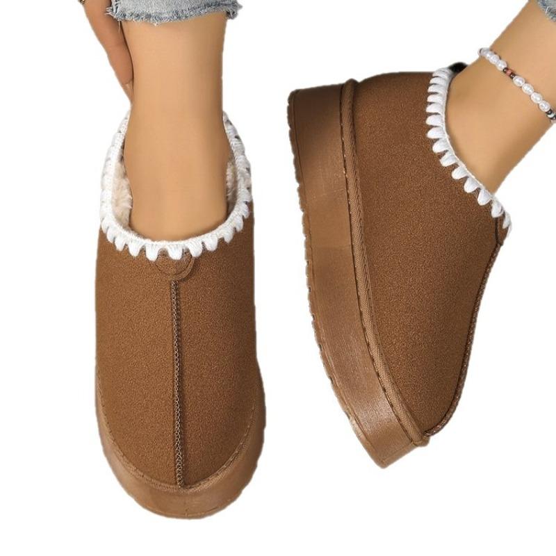 Windspitze Winter Samt Warme Tasche Kopf Hausschuhe Dicksohliger Muffinabsatz Erhöht Übergröße Damenschuhe
