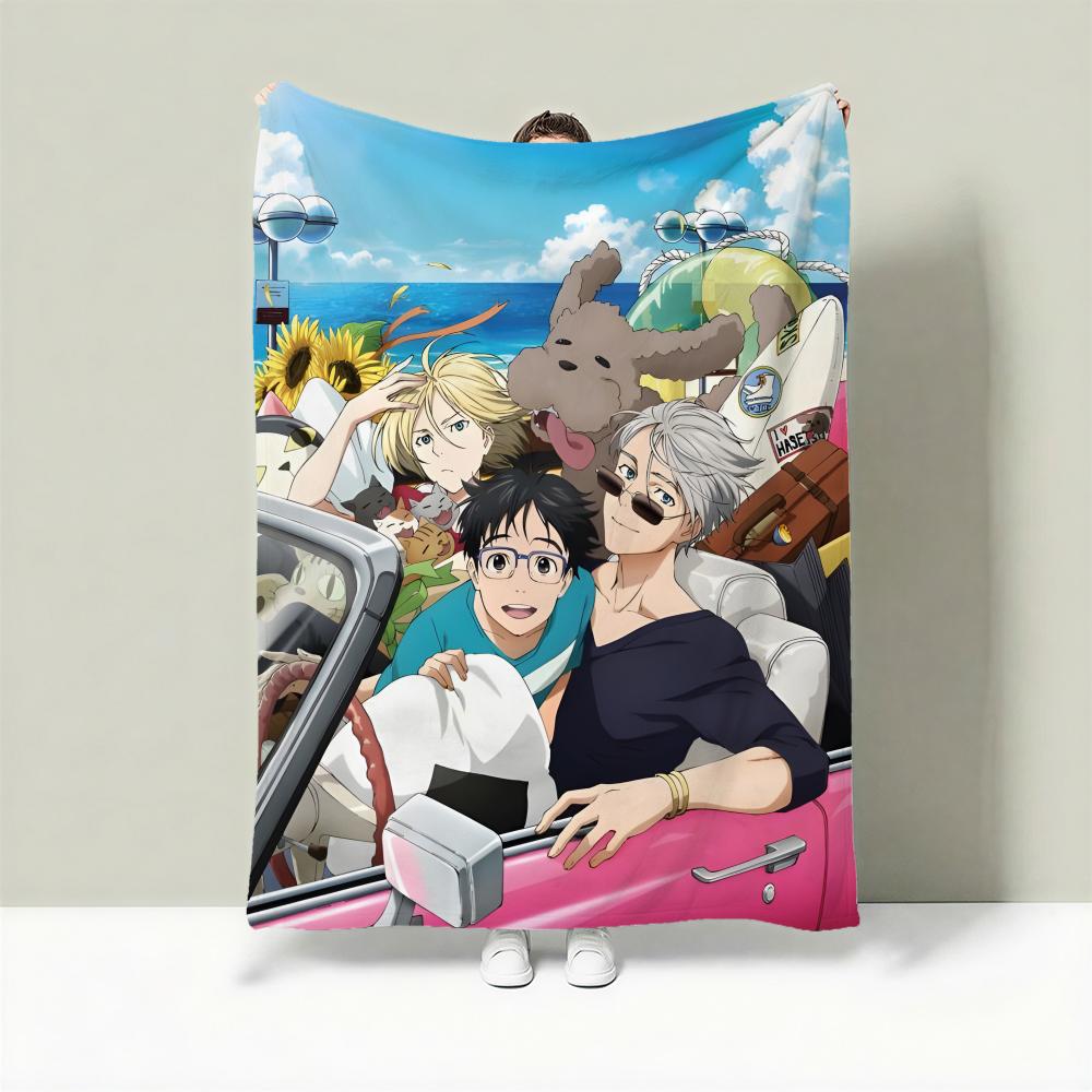 Anime Y-Yuri on Ice Throw Lightweight 240g Flannel Blanket Soft Skin-friendly for Summer Cooling