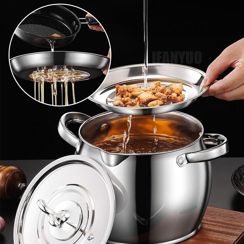 4L Oil Filter Pot Stainless Steel Lard Strainer Cooking Oil Strainer Grease Keeper Storage Container Oil Bottle Kitchen Tools