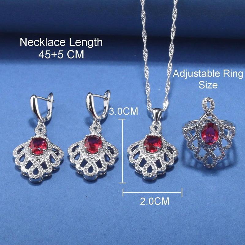 Original Design Rose Red Big Jewelry Hight Quality Zircon Fashion Accessories 5-Piece Sets Women Wedding-Party Costume