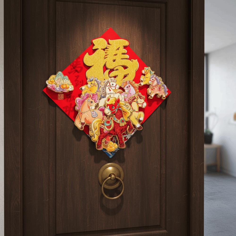 Traditional New Year Wall Sticker Chinese Style 3D Fu Character Fu Character Sticker  Living Room