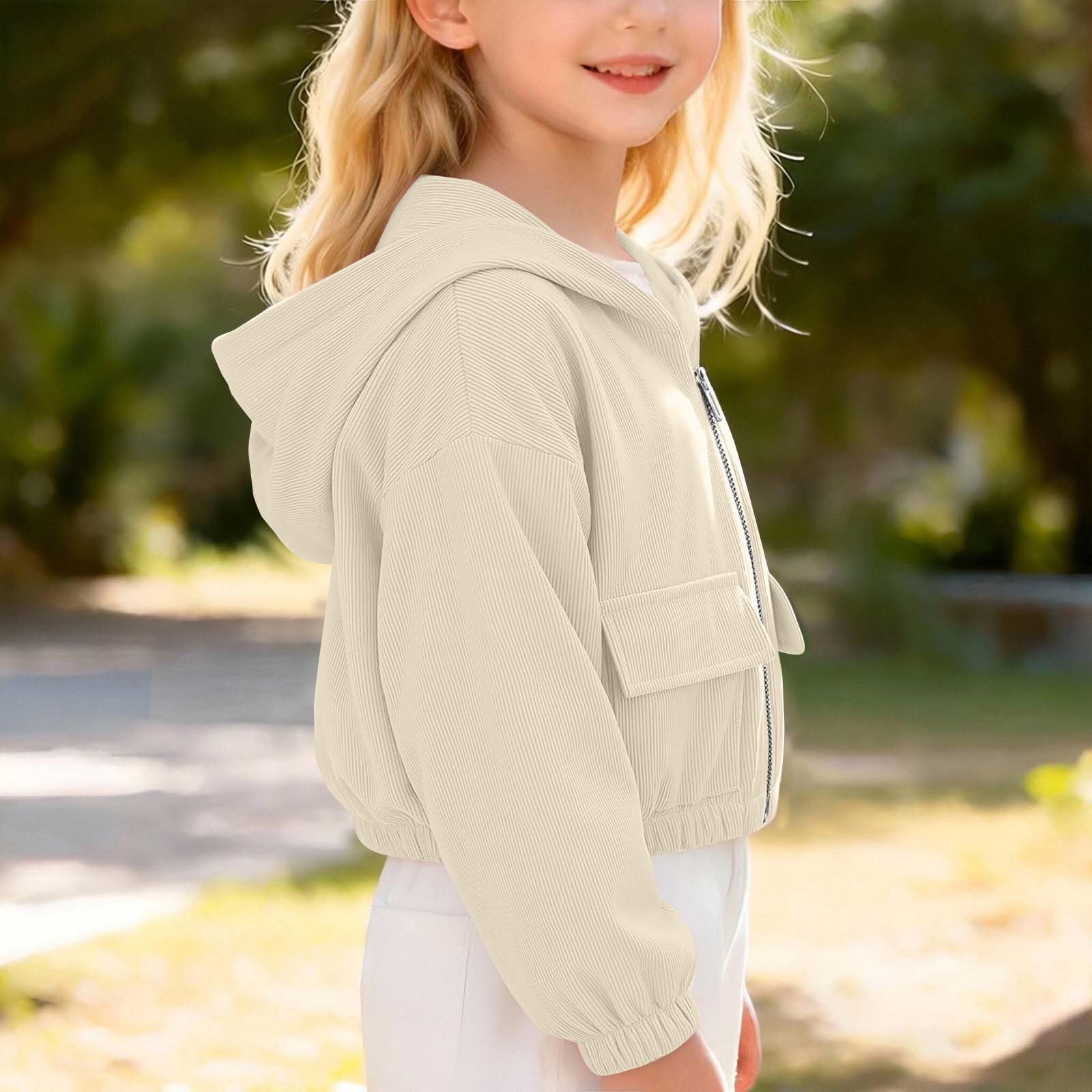 Girls Zip Up Hoodie Color Long Sleeve Hooded Sweatshirt Casual Everyday Wear 130