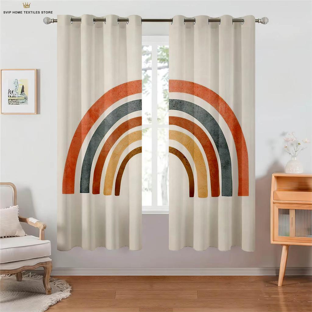 Simple Rainbow Print Curtains, Colorful Starry Sky, Bedroom, Living Room, Balcony, Kitchen, Decorative Window, Home Decoration