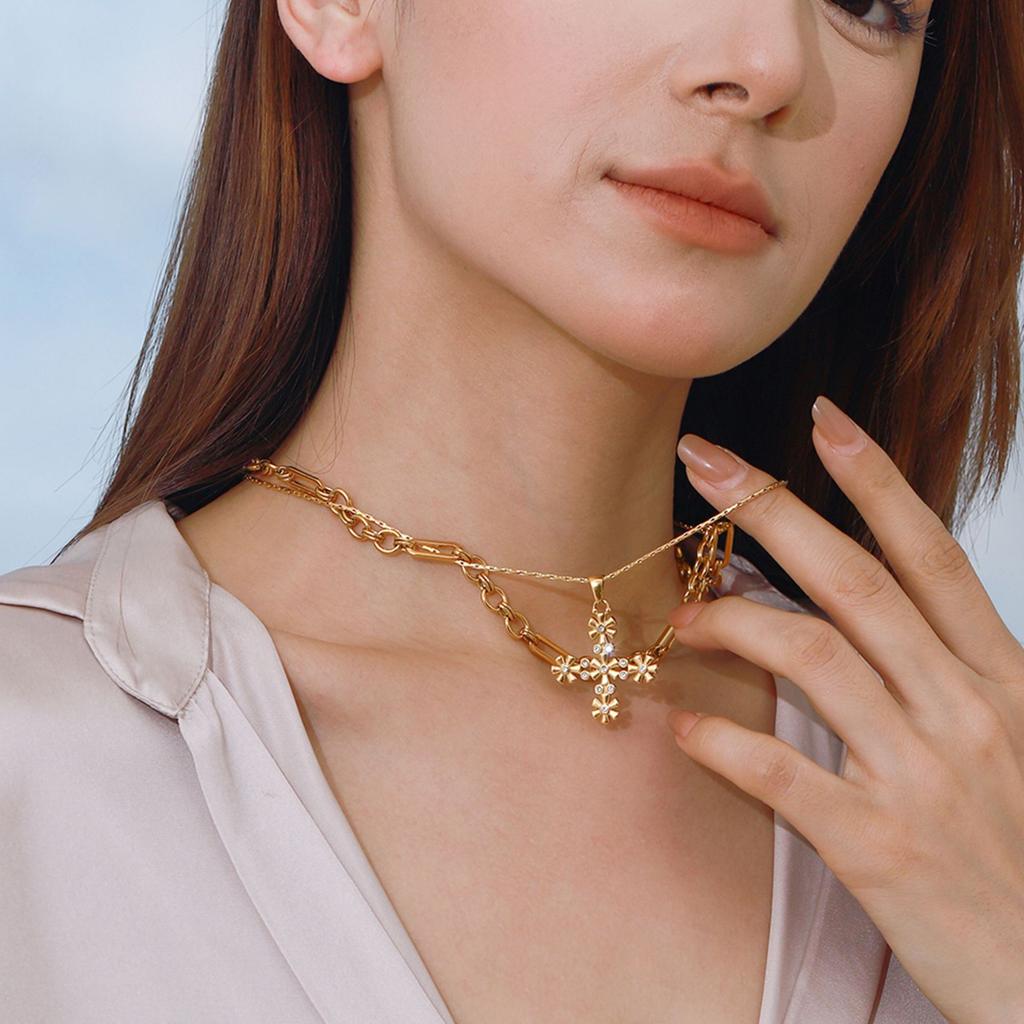 Jiedin European and American Titanium Steel Necklace Accessories Cross Clavicle Chain Jewelry Stainless Steel Jewelry