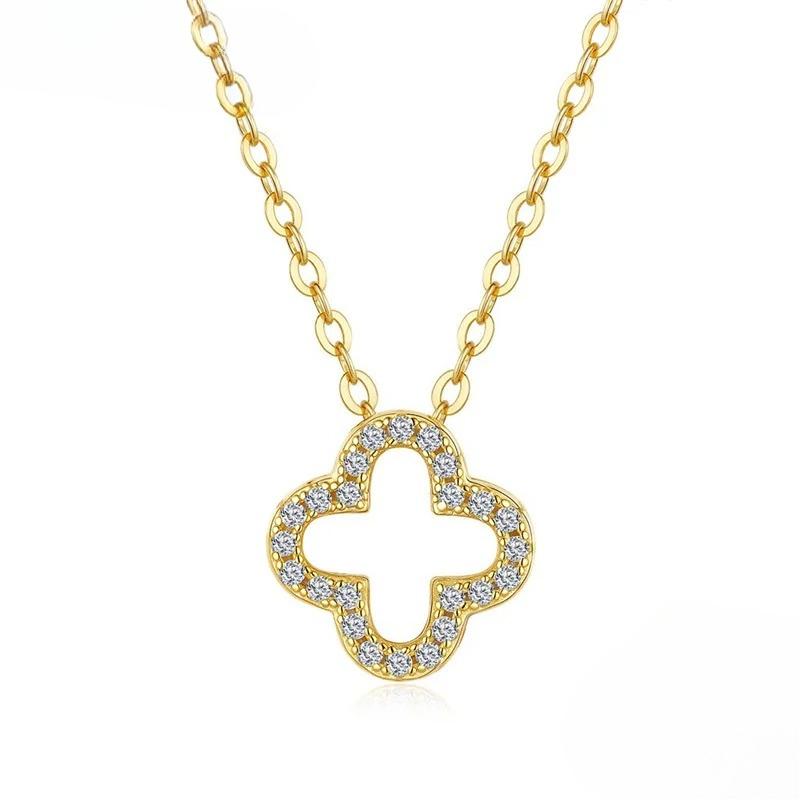 Four Leaf Clover Pendant Clavicle Necklace for Women Gold Plated Silver Moissanite Diamond Necklace with Jewelry