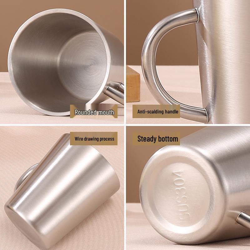 Korean Style 304 Stainless Steel Double Wall Beer Mug with Handle, Heat-Insulated, Anti-Scald for Household Use.