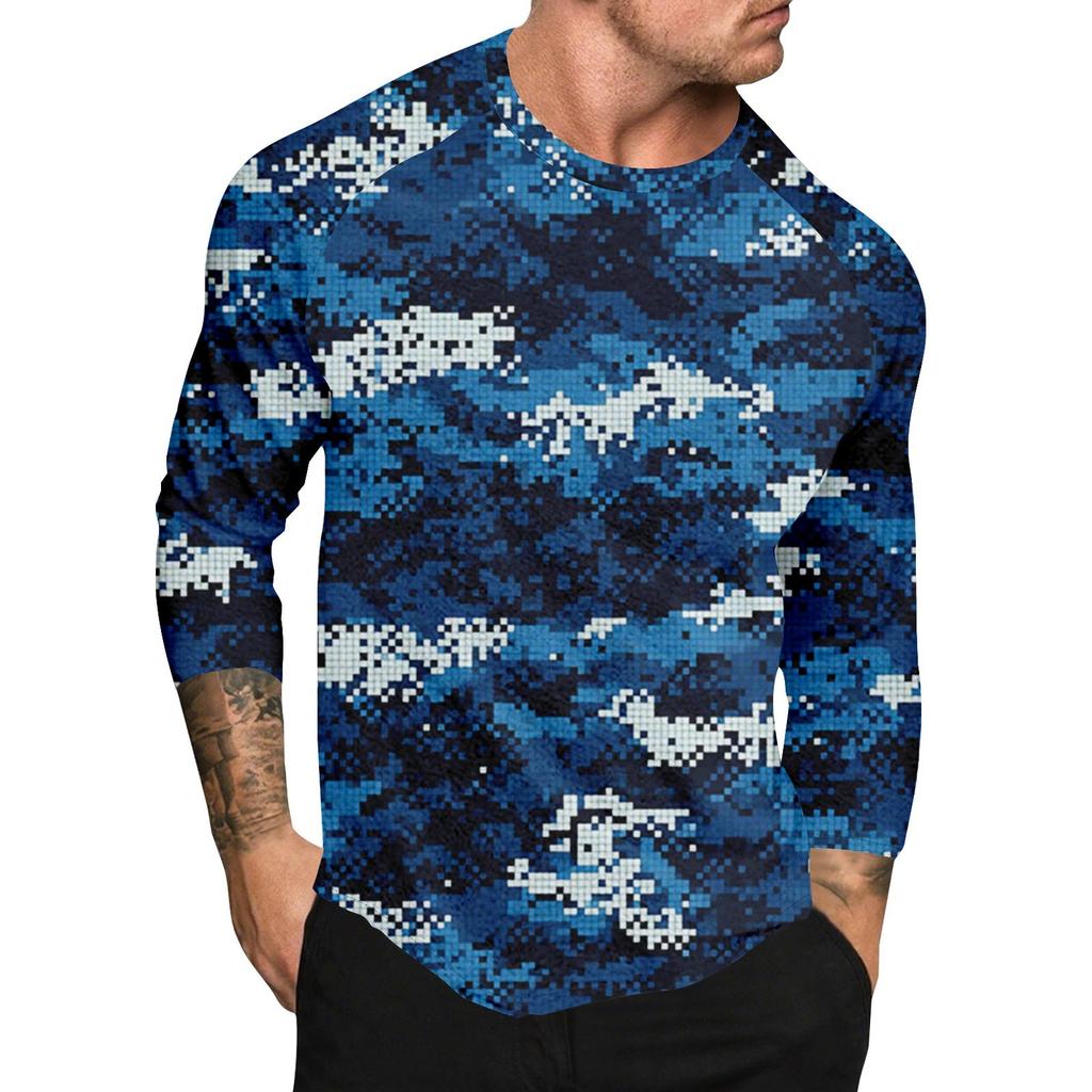 Camouflage Style Printed Raglan Sleeves Men's Short Sleeved Top