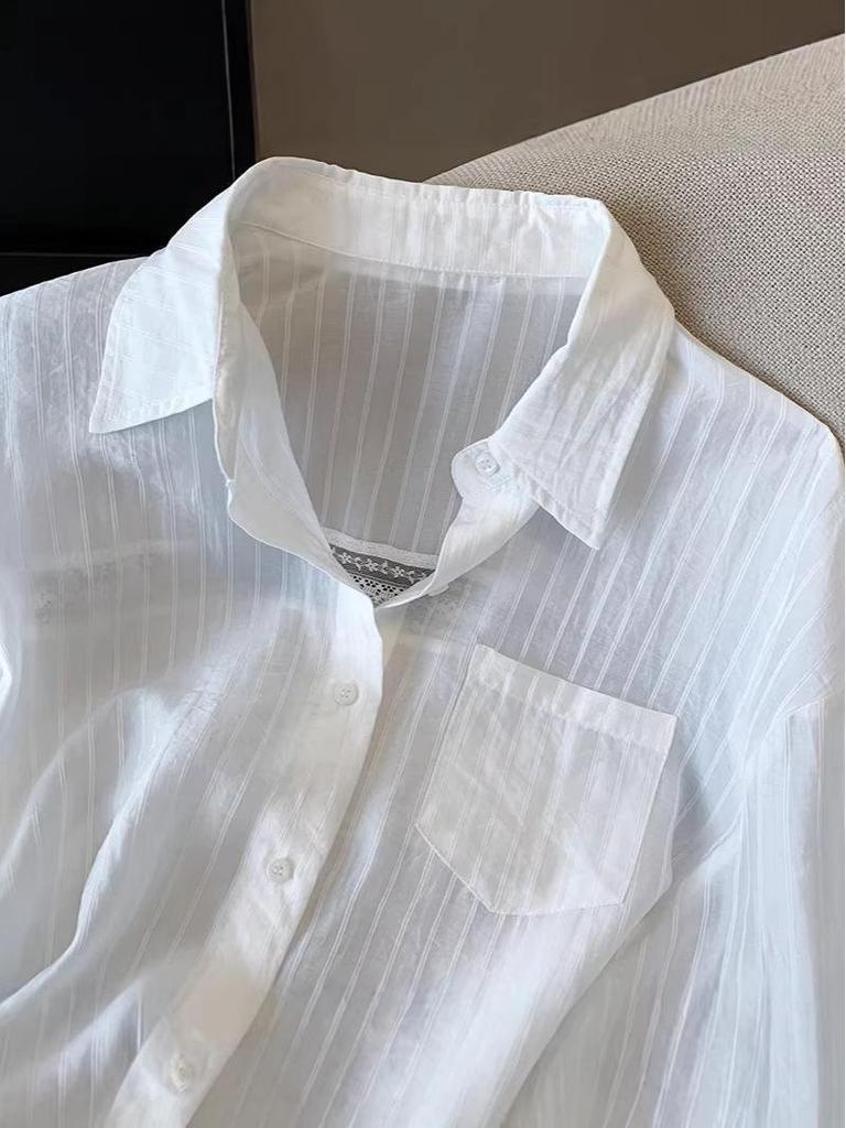 Women's Hollow Lace Loose White Sun Protection Shirt - Thin, Trendy Spring/Summer Top 2026