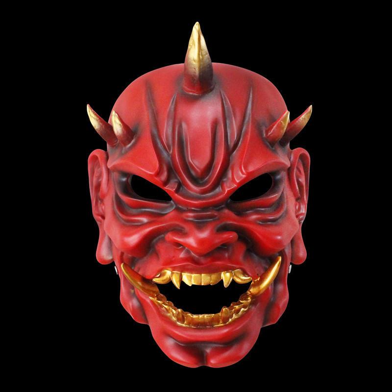 Playful And Red White Resin Mask Of The Japanese Demon King Great For Halloween Festivals And