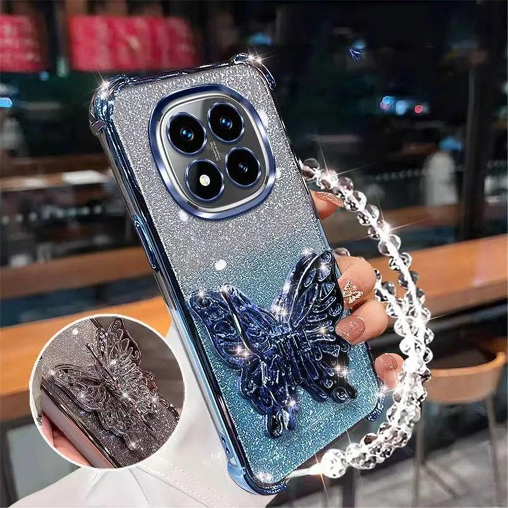 Butterfly Folding Stand Bracelet Phone Case For Xiaomi Redmi Note 12 Pro 11S 10S 9S 12 11 10 9 Pro Glitter Shockproof Soft Cover