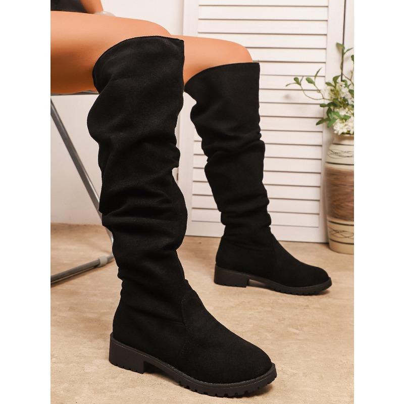 Suede Stacking Boots for Winter 2025 New Plus-size Fleece Low-heeled Sleeves Are No More Than Knee-length Boots for Women