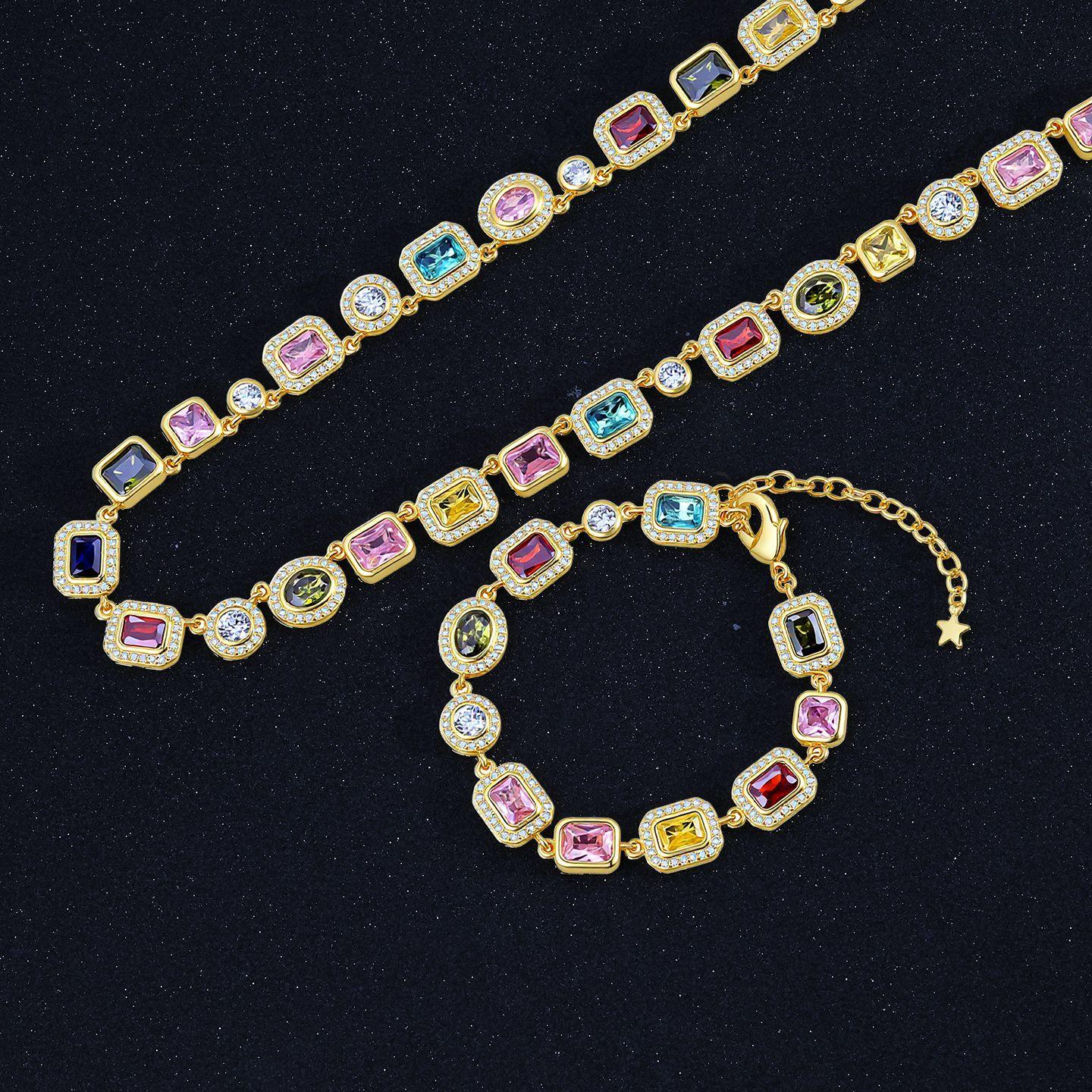 

Хип-хоп Ожерелье с цветными драгоценными камнями Женские украшения Индивидуальный тренд Циркон Мужской браслет 7inch