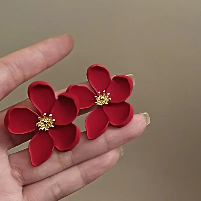 Vintage Smudging Enamel Pearl Drop Glaze Flowers Stud Earrings for Women Multi-colored Fashion Jewelry Accessories