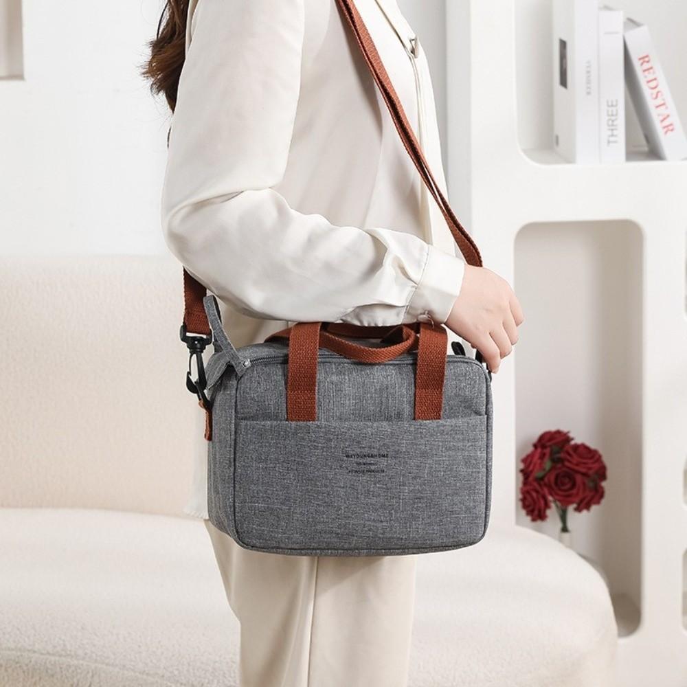 Solid Color Portable Lunch Bag Oxford Cloth Waterproof Thermal Insulated Lunch Box with Handle Large Capacity