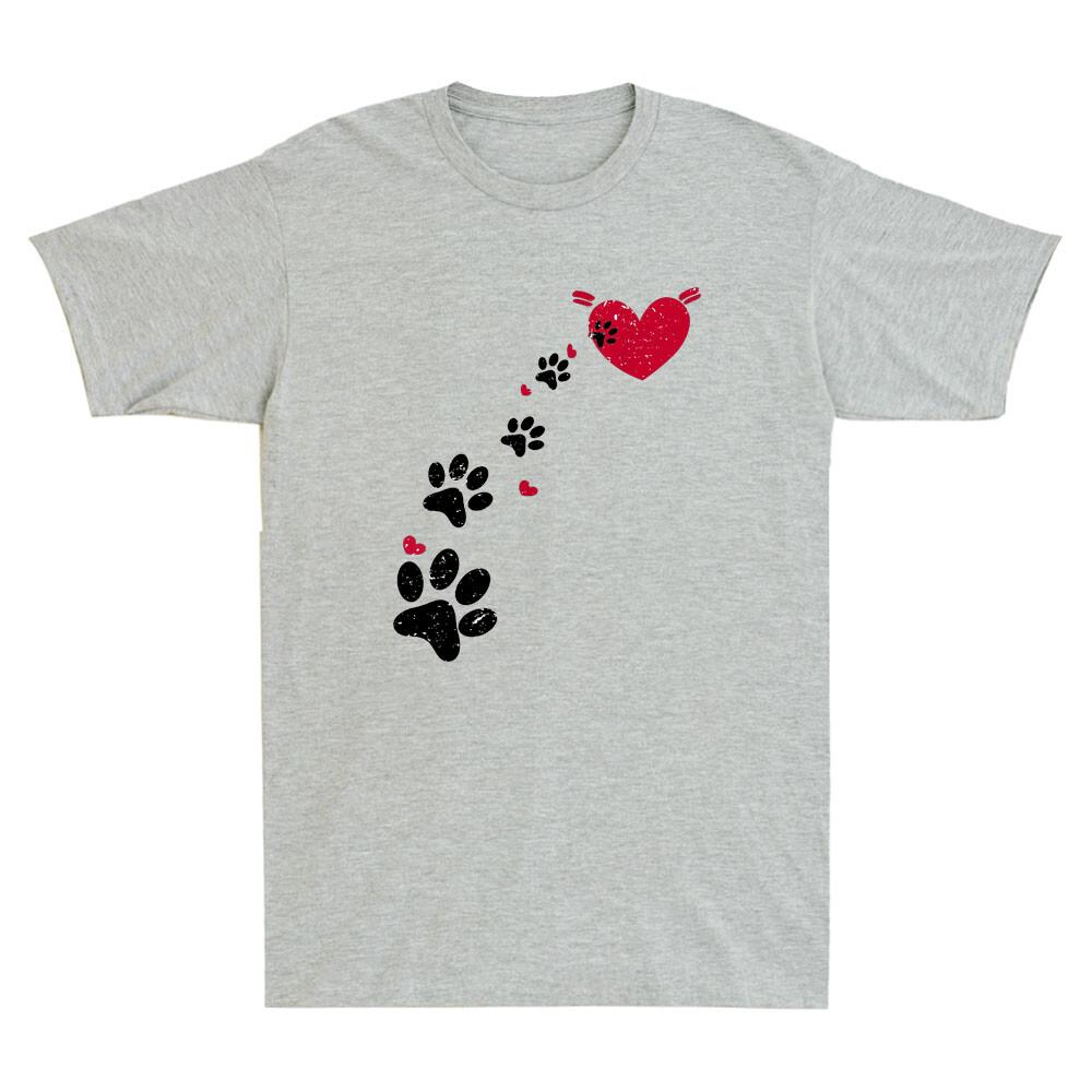 Dog Paw With Red Heart Funny Dogs Animal Lover Gift Vintage Unisex Tshirt Tee