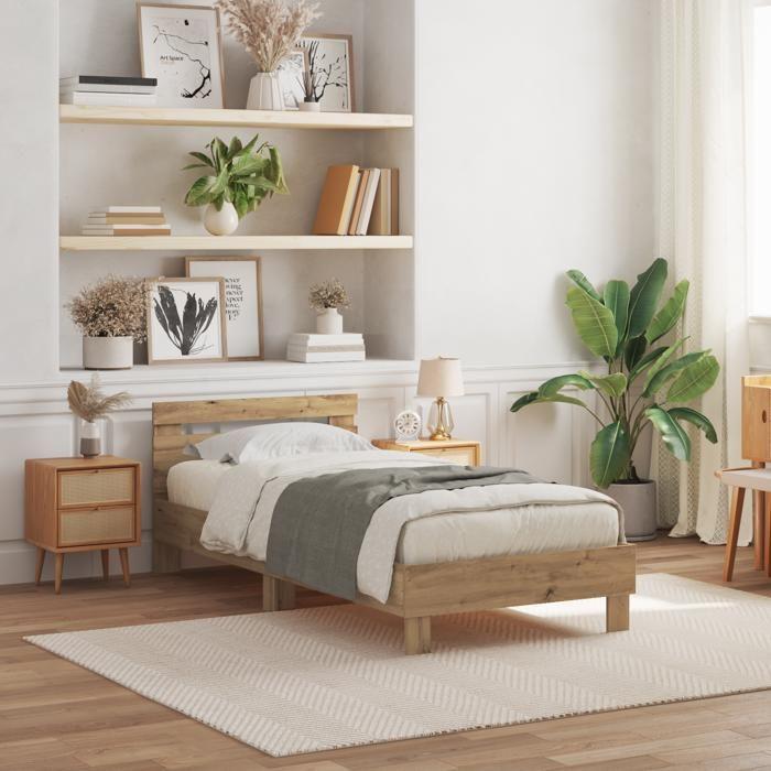 Cadre de lit vidaXL avec lumières LED Chêne artisan 90x200 cm Bois reconstitué 863796
