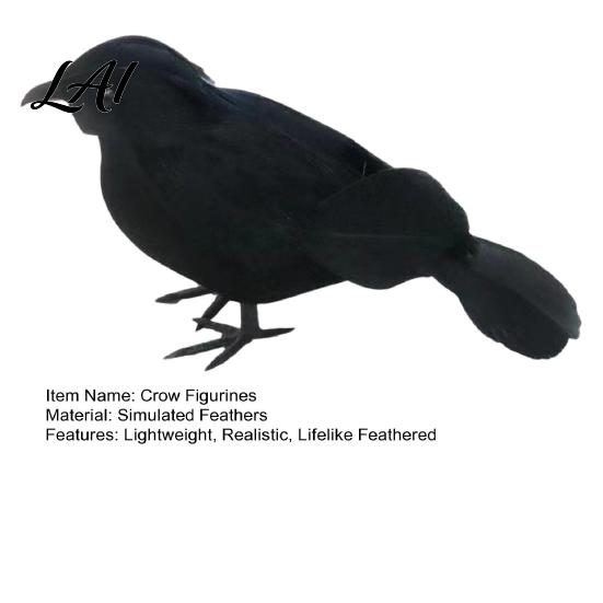 Artificial Black Birds Realistic Crow Halloween Decor Lifelike Feathered Raven Figurine Prop Models for Haunted House Bird Ornament Party