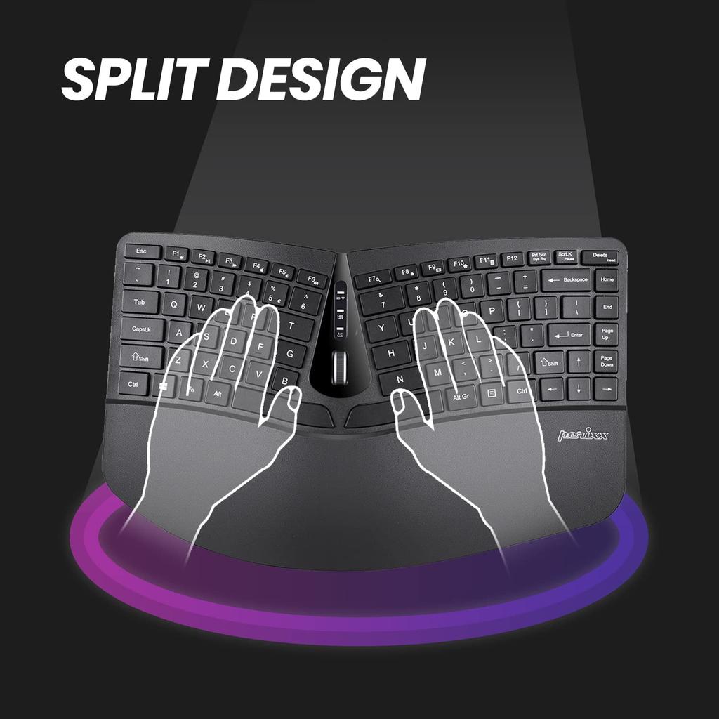Perixx Ergonomic and Numeric Keypad Set with Split Adjustable Palm Tilt Membrane English Layout PERIDUO-606 Keyboard, Mouse, Keys, Rest, Wheel,