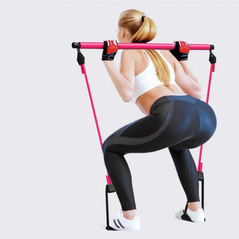 Pilates Bar with Resistance Band  Adjustable Exercise Stick Home Gym