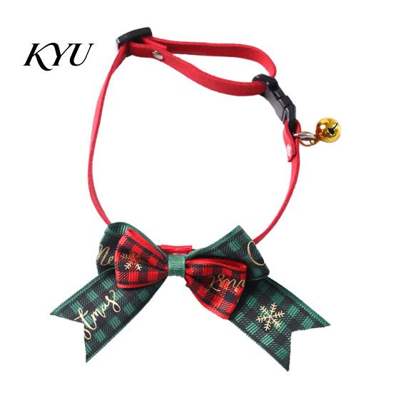 Holiday Gift for Pets Christmas Bow Pet Collar, Adjustable Cat Collar with And Bell, Festive Costume Plaid Print Cats, Small Dogs, Wear Dog Neck Strap