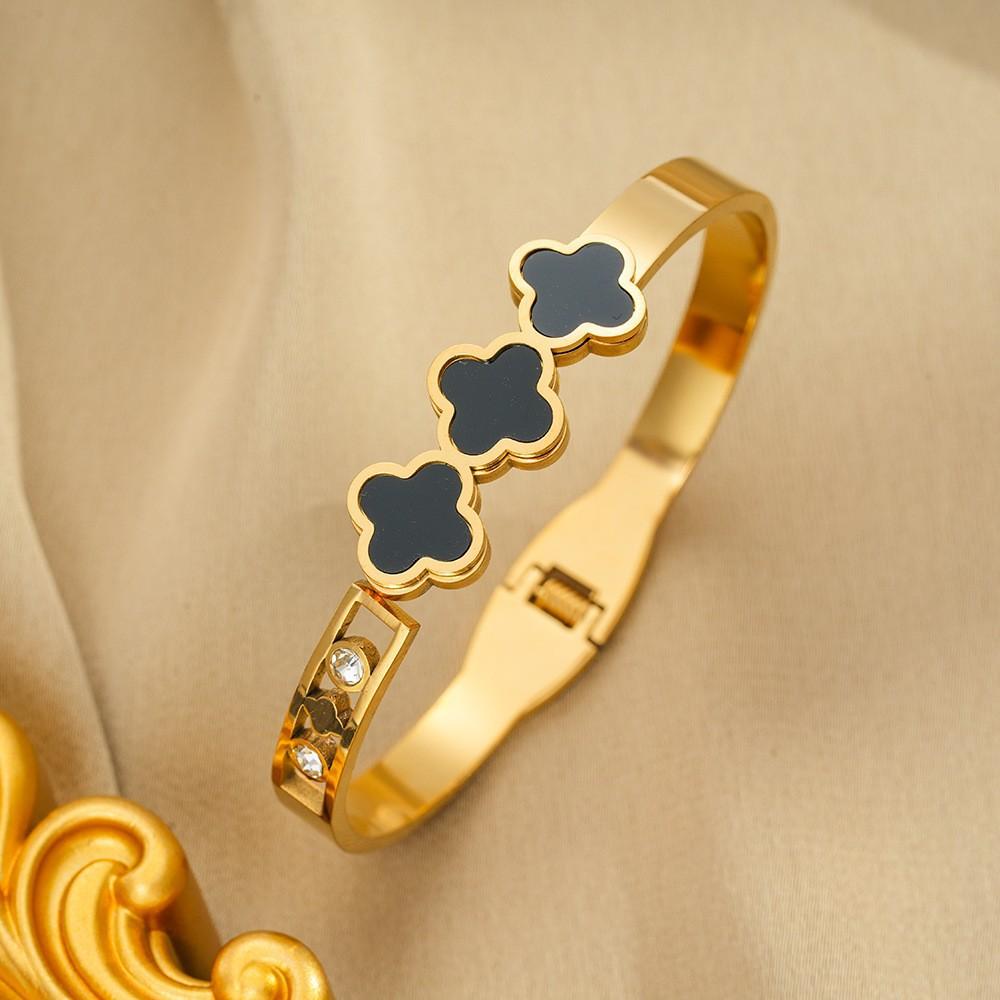 Titanstål Mote Firkløver Perlemor Armbånd Fjæråpning Lykkekløver Personlig Håndsmykke