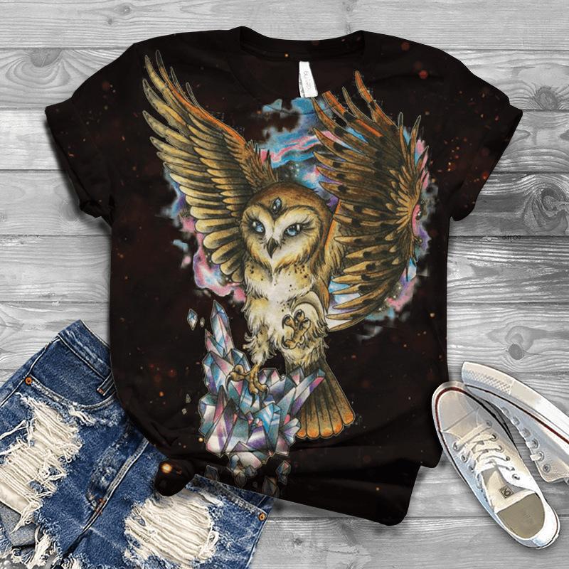 Summer New Bird 3D Printed Women's Top Loose Short Sleeve Loose Casual T-shirt