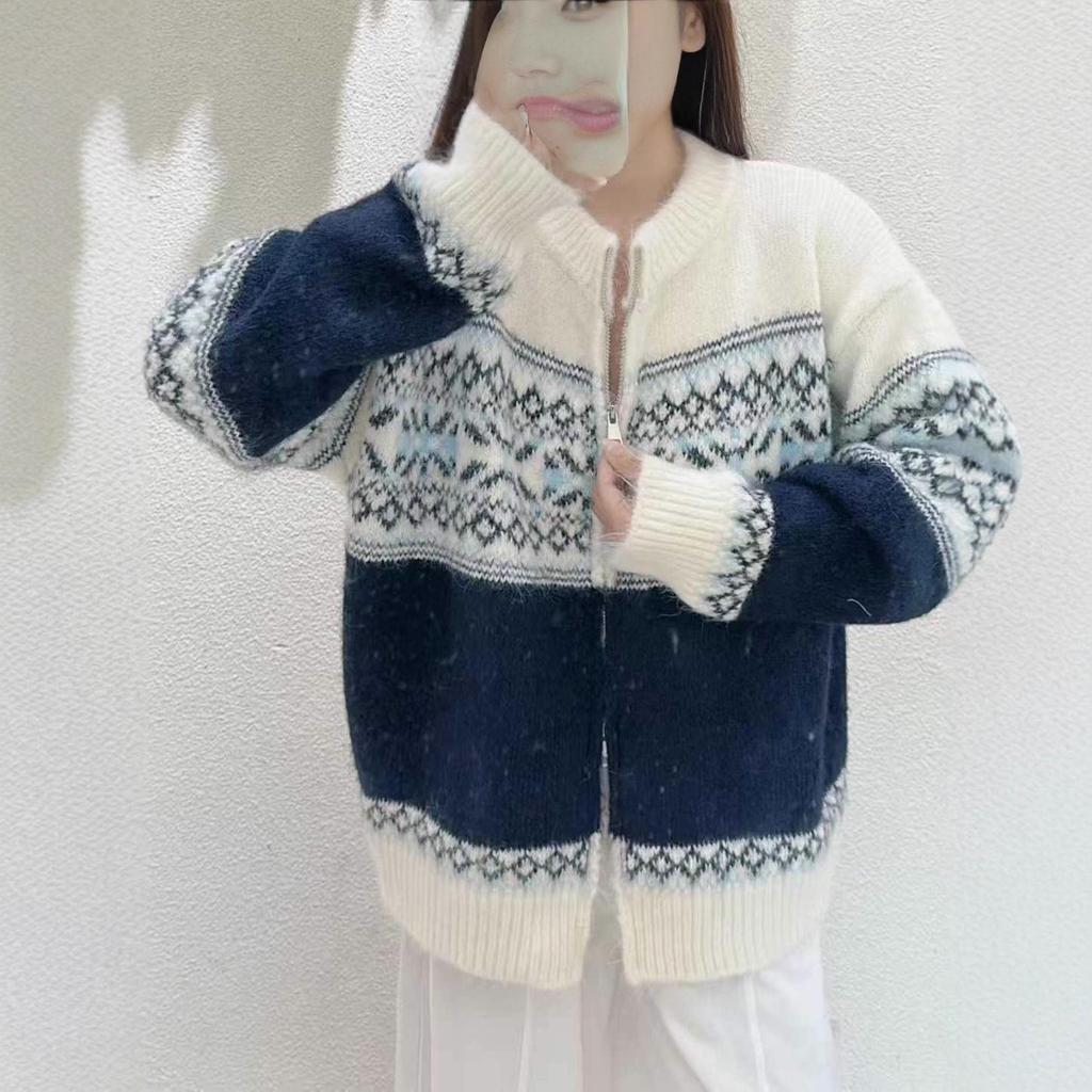 Cardigan Pull Tricoté Couleur Unie Style Décontracté Fair Isle pour Femme pour Automne & Hiver 2025