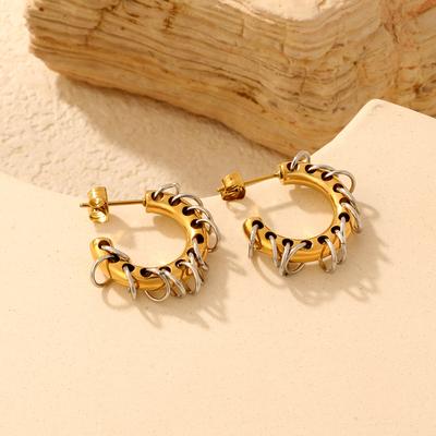 Jewelry Smooth C-shaped Earrings Creative Niche Design Color Matching Coil Earrings Stainless Steel Plated 18K Gold Earrings