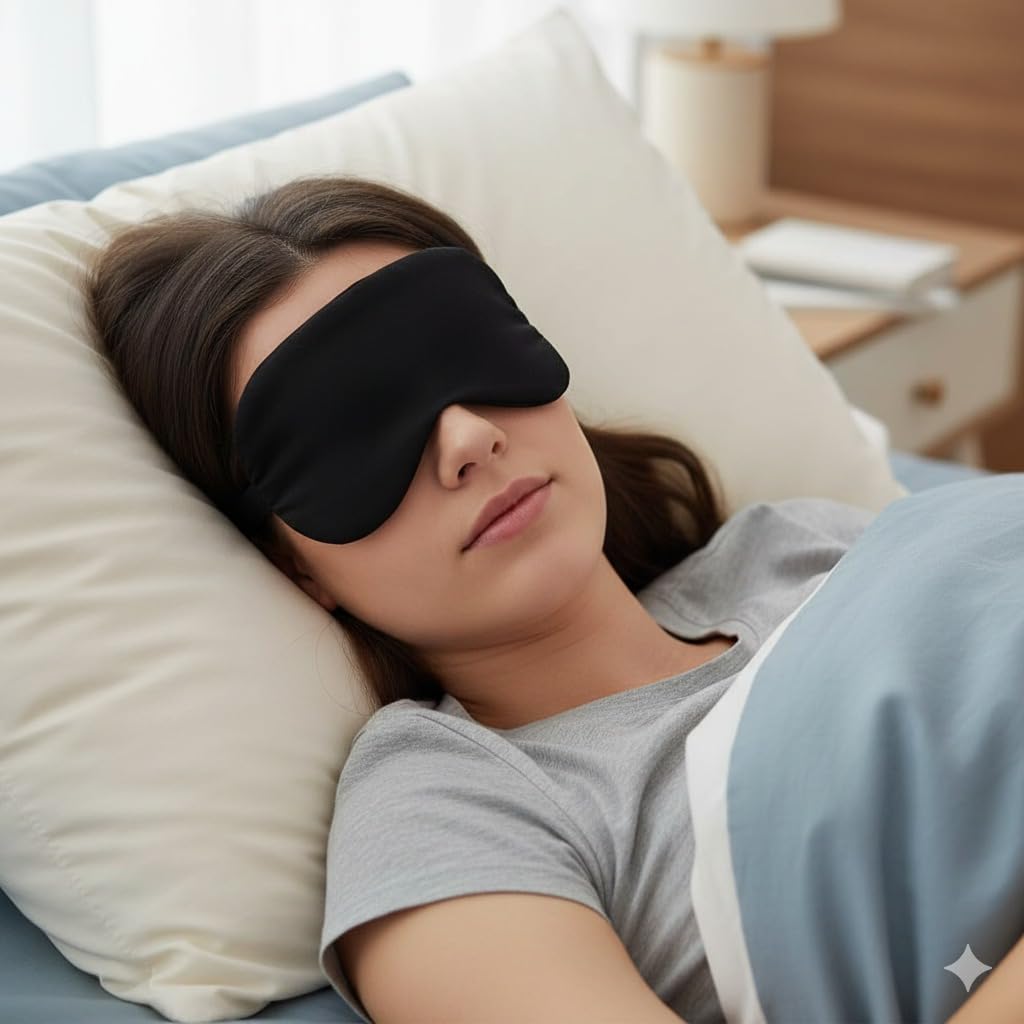 BROGBUS Cooling Gel Sleeping Eye Mask for Relaxation and Sleep Adjustable Strap Soft Fabric Night Blind Fold for Comfort and Travel, Black(Pack O