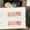 Women Duck‑Bill Press‑On Nails Pure‑Handmade Pink 3D Carved Hand Painted Flower False Nail Patches