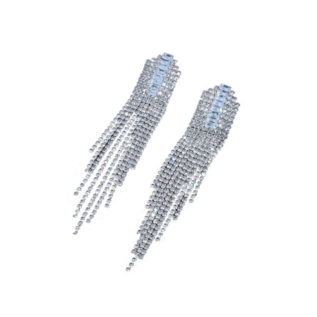European & American Rhinestone Alloy Tassel Earrings - Elegant Women's Dangle Jewelry
