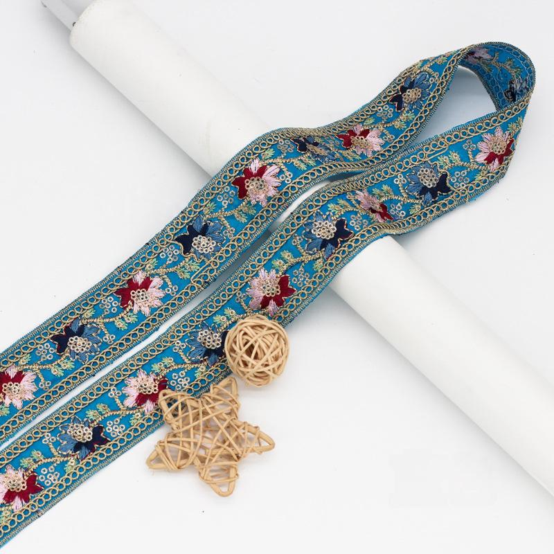 5yards Ethnic Style Lace Embroidered Sequin Ribbon Webbing Sequins Trim for Clothing Cuff Decoration DIY Sewing Accessories
