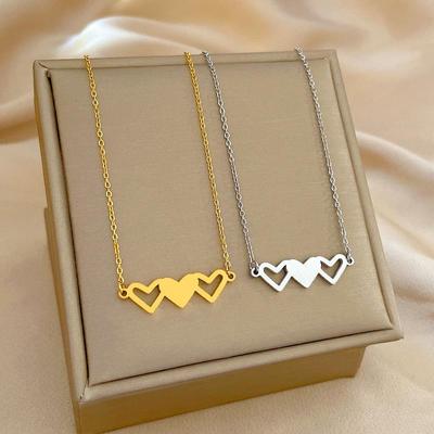 Minimalistische Liebesherz-Halskette - Titanstahl mit Echtgold