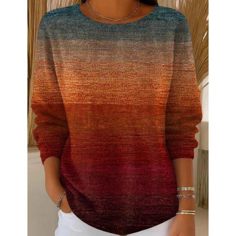 

2025 Amazon Round Neck European and American Cross-Border Women s Loose Casual Printed Long-Sleeved T-Shirt Red M