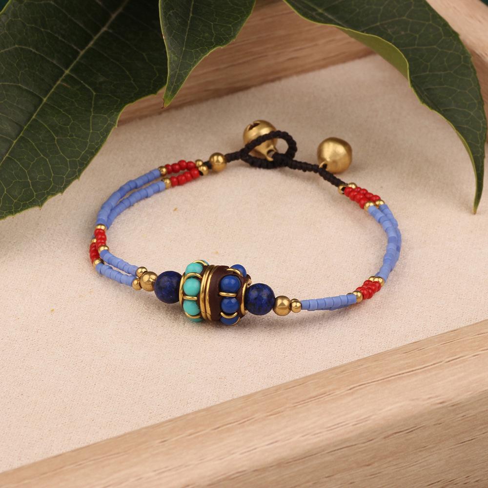 Ethnisches Retro Nepalesisches Tibetisches Handgewebtes Türkis Perlen Damenarmband