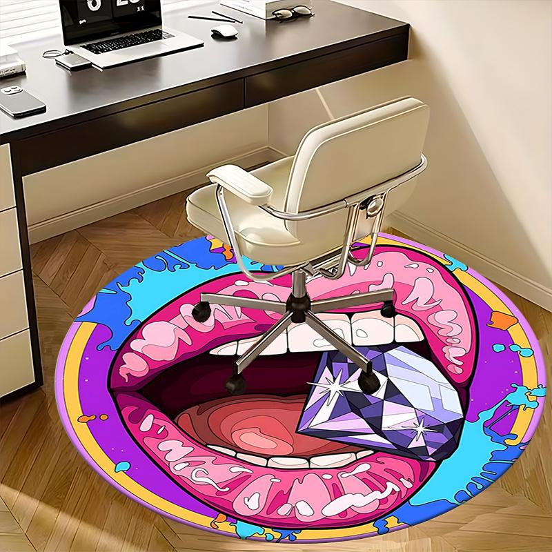 Diamond Mouth Art,Colorful Lip Design Chair mat Round Rug Office carpet, Non slip, Suitable for Living Rooms, Bedrooms,Decor1205844a