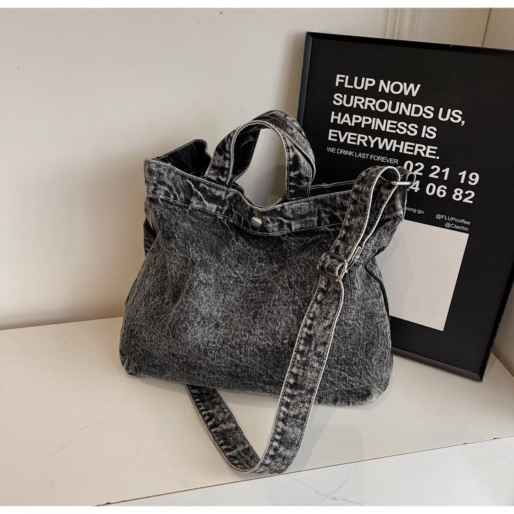 Large Capacity Tote Bag Women's New Denim Canvas Bag Retro Casual Crossbody Bag College Student Literary Shoulder Bag