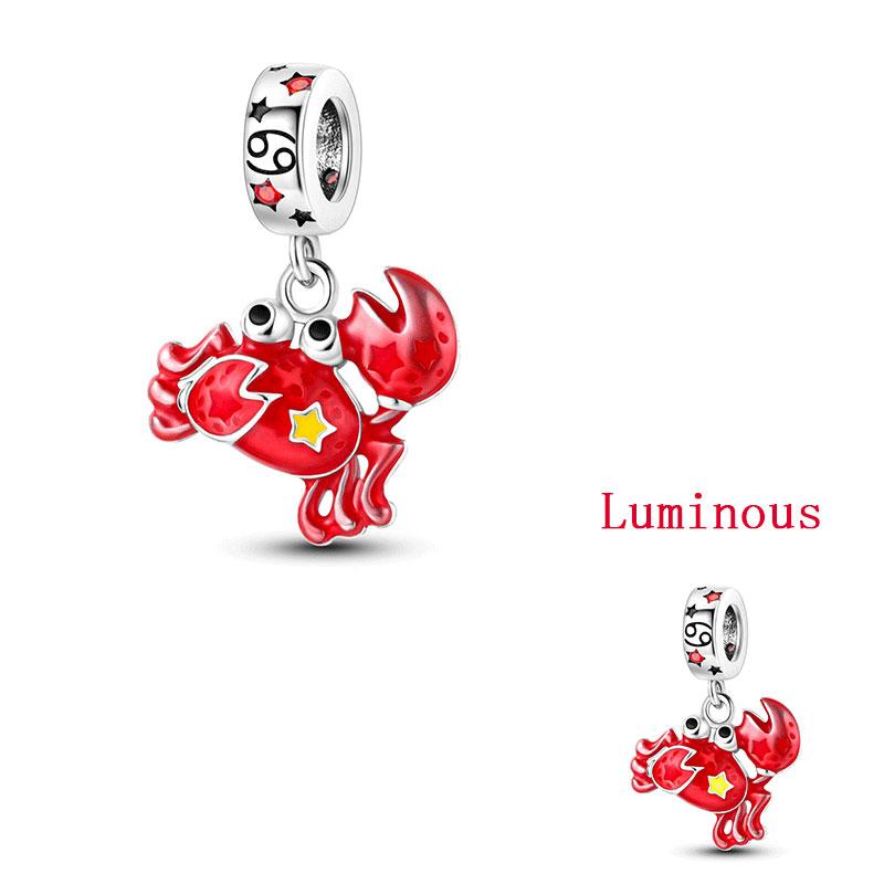 Original Copper Charms Luminous Zodiac Signs Beads Pendants For Women Fit Original Bracelet Necklace Diy Gift