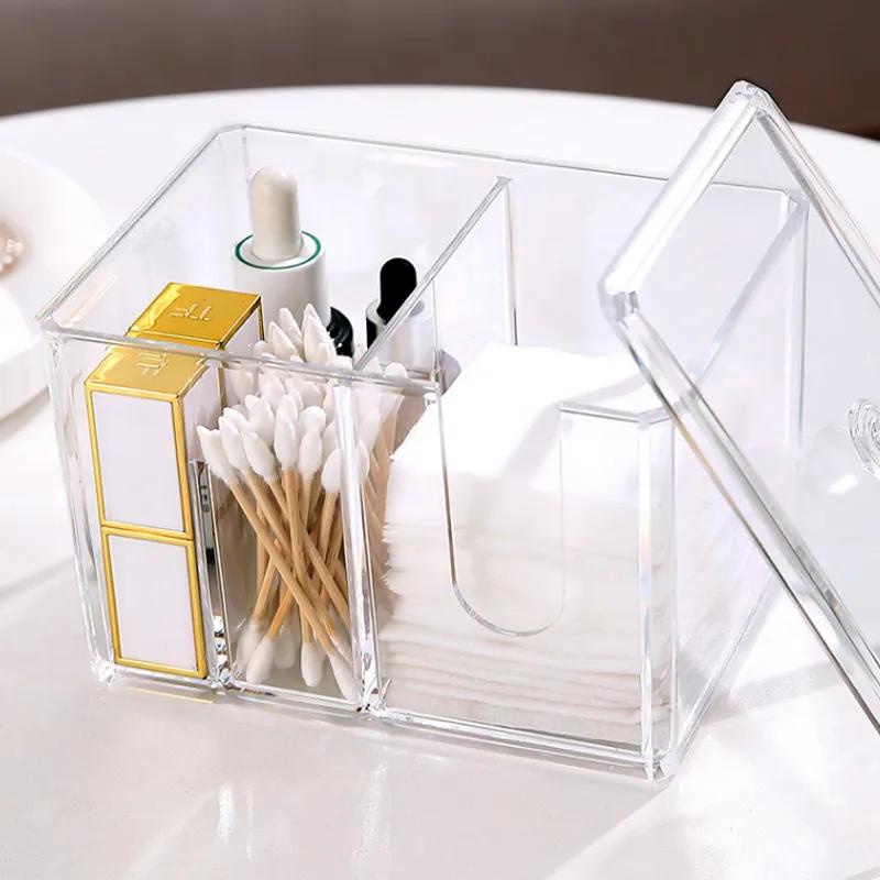 Makeup Cotton Storage Box Creative Cute Dust Proof With Cover Transparent Cotton Swab Makeup Remover Cotton Box Plastic Box Household Storage Supplies