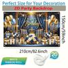 2D Happy Birthday Background Cloth Blue Gold with Candles, Gifts & Glitter Banner